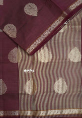 Dual Shade Wine Brown - Raaga - Lightweight Semi tussar saree with bog buttas and small border